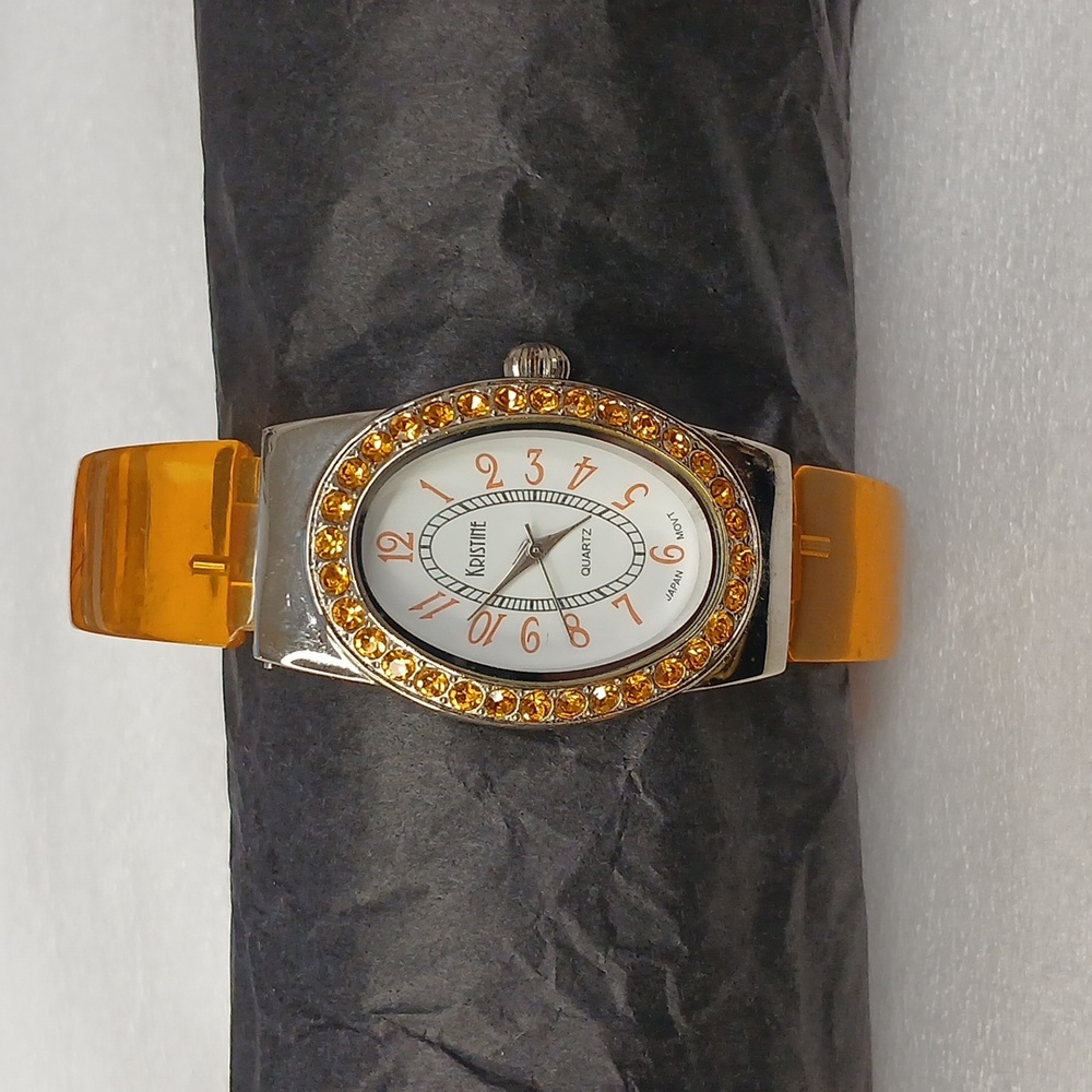 Vintage Y2K Kristine Acrylic and Rhinestone Clamper Watch